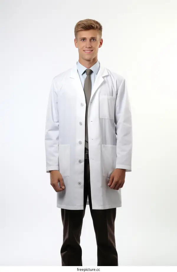 Young male doctor in white coat