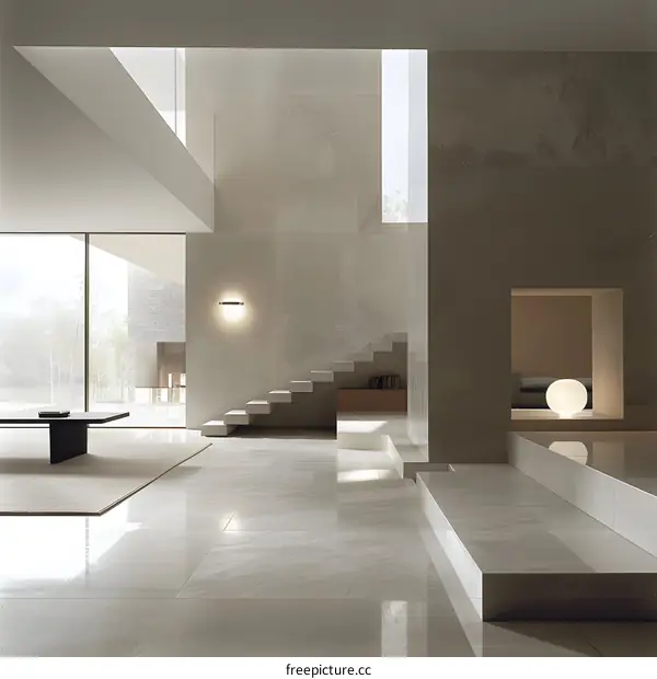 Modern Minimalist Interior Design with a Marble Staircase