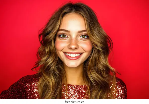 Beautiful Woman with a Sparkling Red Dress