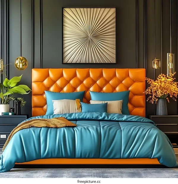 Modern Bedroom Interior Design with Orange Bed