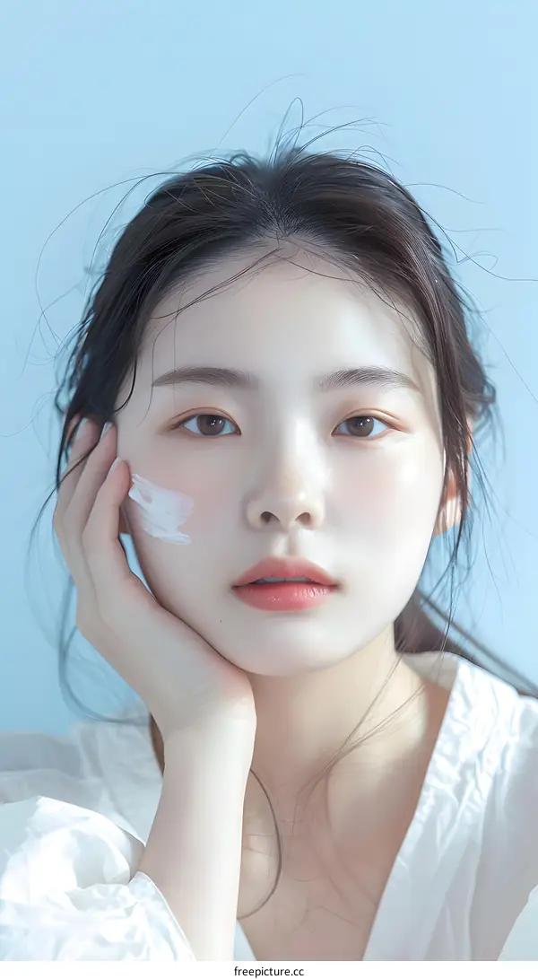 Closeup Portrait of a Young Asian Woman with Clear Skin