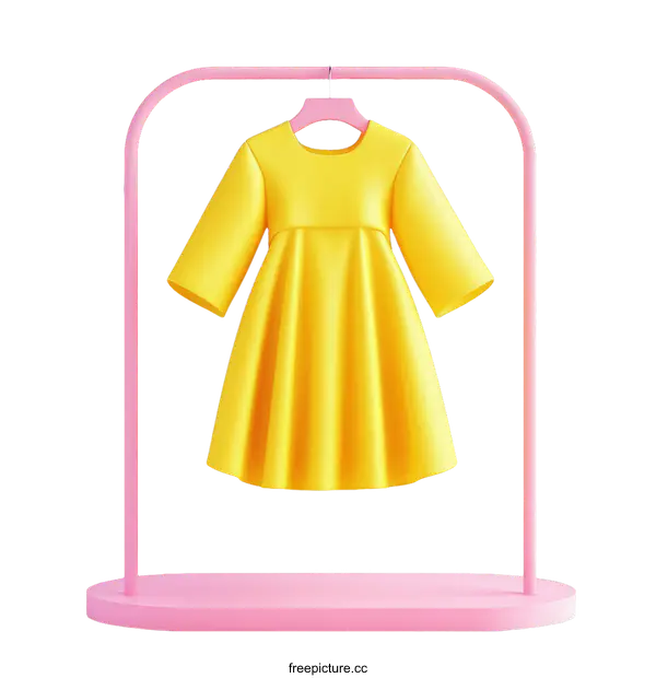 [Transparent Background PNG]3D Render of a Yellow Childrens Dress on a Pink Stand