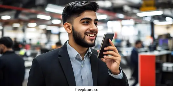 Young Man Talking On Phone Inside Of A Store