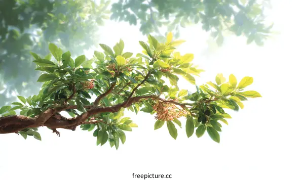 Elegant Tree Branch with Lush Green Leaves