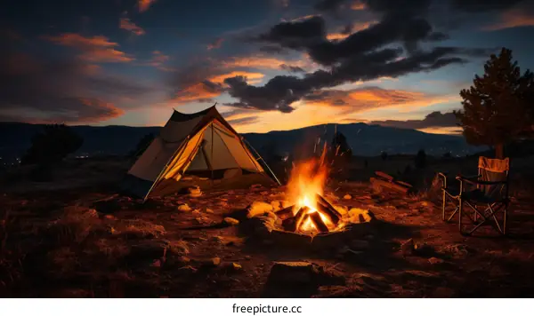 Camping under the stars with a beautiful sunset