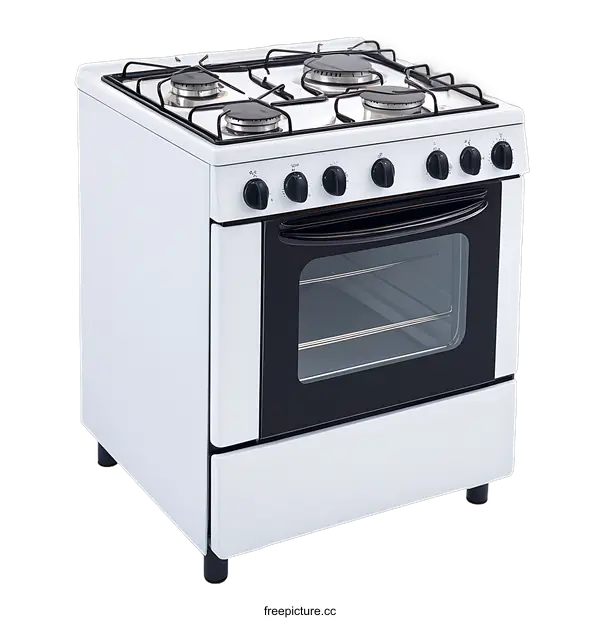 [Transparent Background PNG]White Gas Stove with Four Burners and Oven