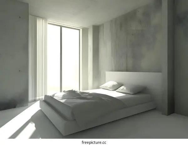 Modern Minimalist Bedroom with Concrete Walls and White Bed