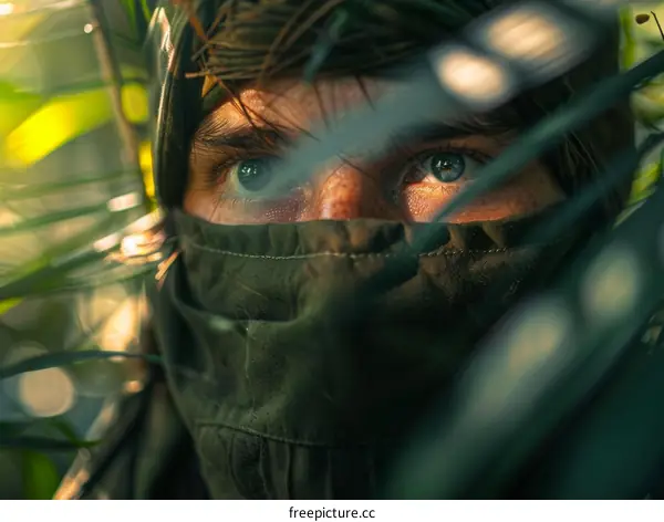 Soldier hiding in the jungle