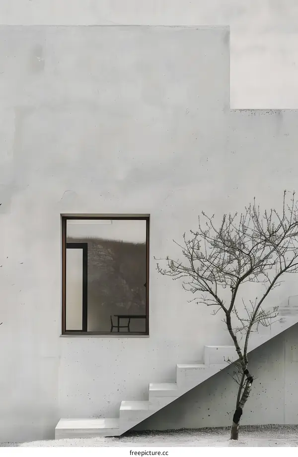Modern Minimalist Concrete Building with Window and Stairs