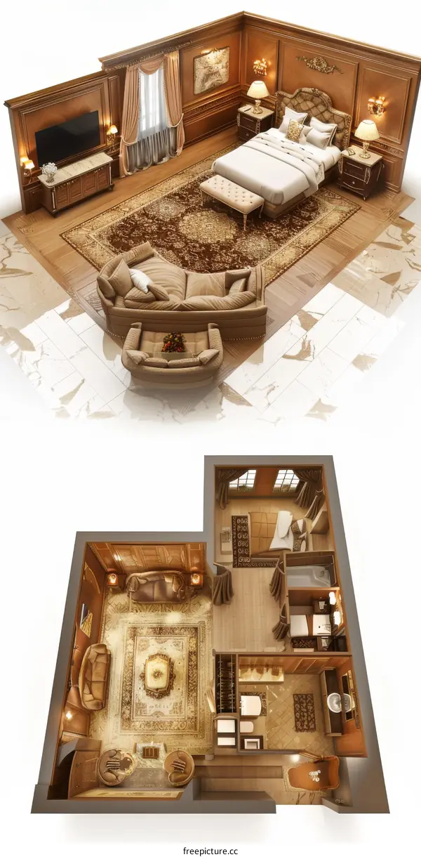 Luxury Bedroom and Living Room Design Plan