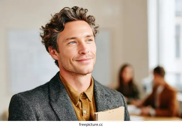 Confident Caucasian Businessman in Thoughtful Pose