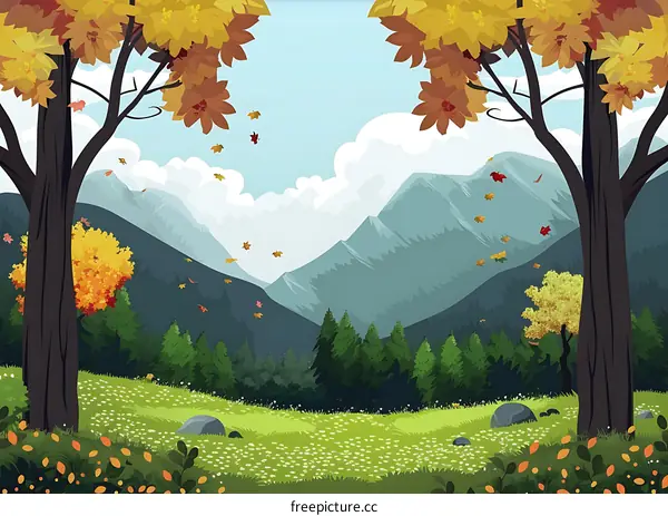 Autumn Landscape With Mountain And Trees