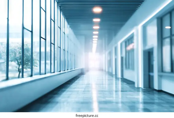 Modern Office Corridor with Large Windows