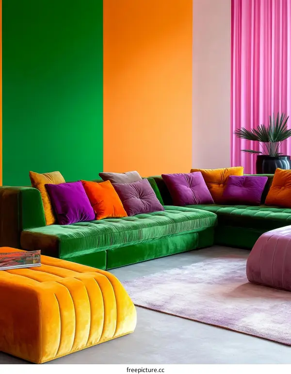 Colorful Modern Living Room with Sectional Sofa