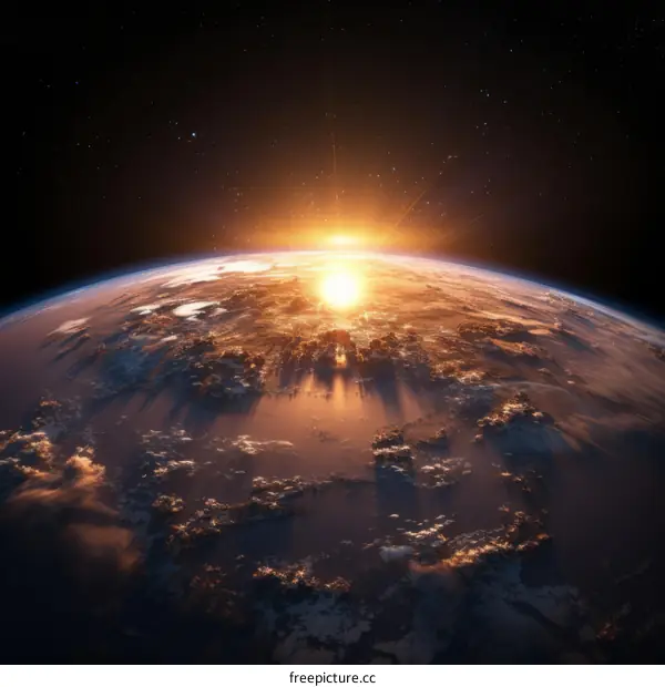 Sunrise from space showing the curvature of the Earth and the atmosphere