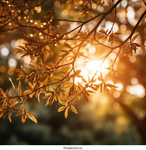 Sunlight Shining Through Leaves on a Branch