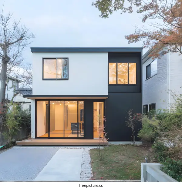 Modern White and Black House with Large Windows