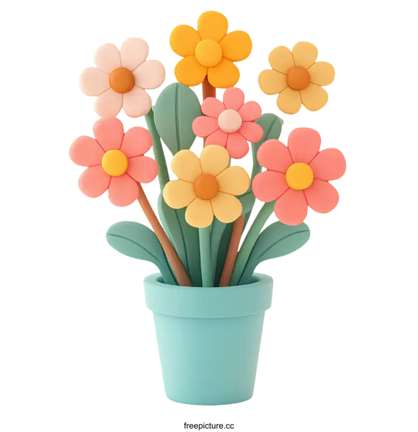 [Transparent Background PNG]Colorful Cartoon Flower Bouquet in a Pot