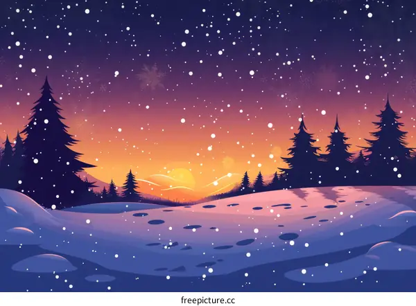 Winter Wonderland Sunset: Snow-Covered Forest Path