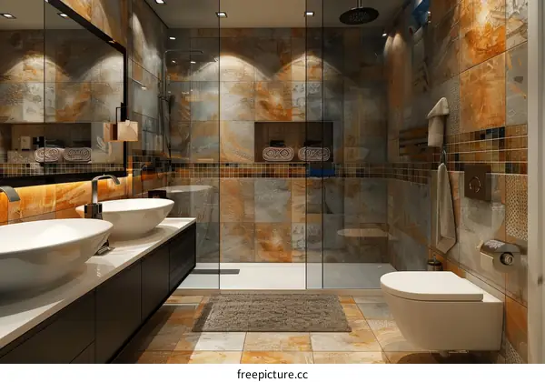 Modern Bathroom Design Illustration with Tiles