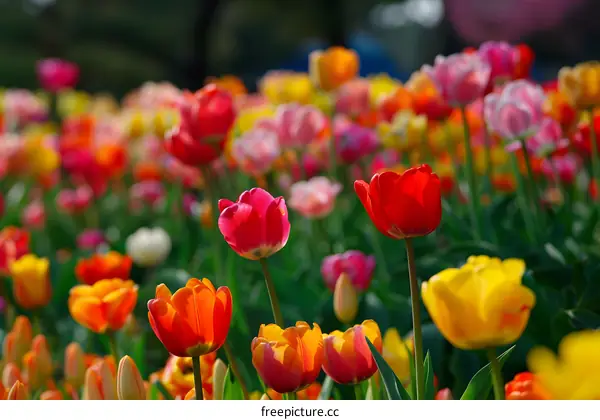 Colorful Tulips in a Field