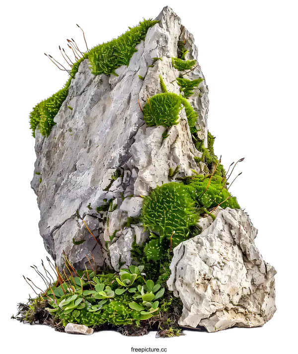 [Transparent Background PNG]Green Moss Growing On Large Grey Rock