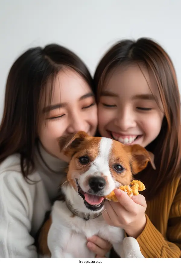 Two Asian women with a dog