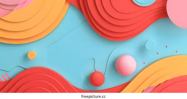 Abstract Background with 3D Shapes and Colorful Paper Cut