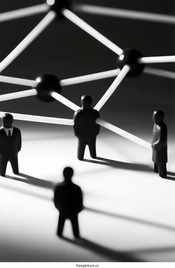 Network of Business Figures Connected by Lines in Black and White