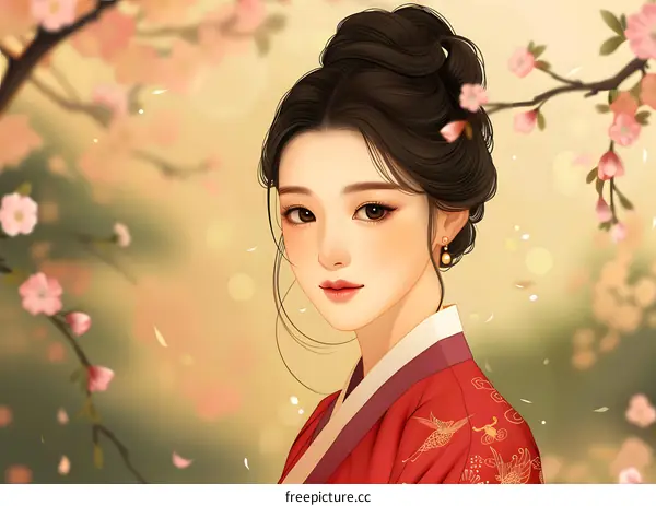 Portrait of a beautiful Korean woman in traditional dress