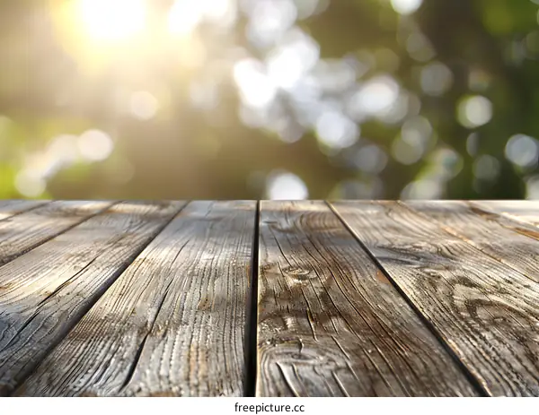 Wooden Tabletop with Blurred Green Background