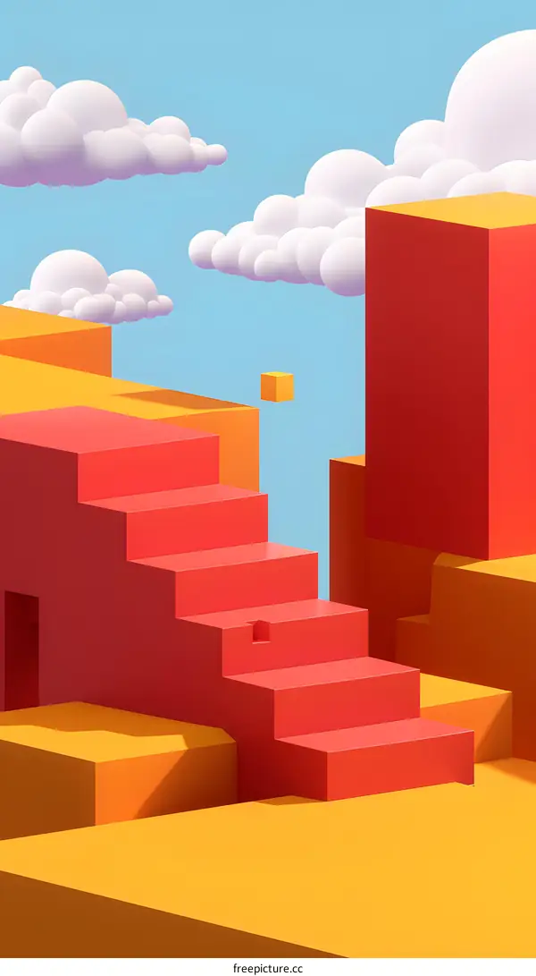Abstract Colorful 3D Stairs with Clouds