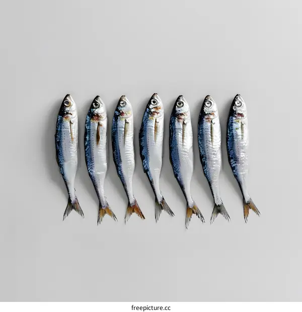 Six Fresh Fish on a White Background