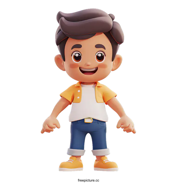 [Transparent Background PNG]3d rendering of a cute little boy