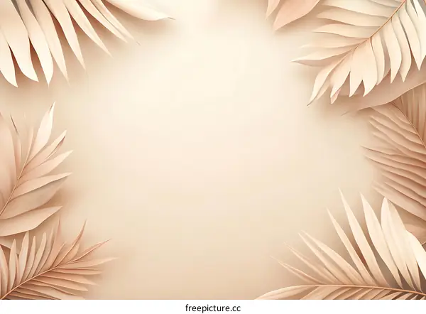 Beige Minimalist Palm Leaves Background