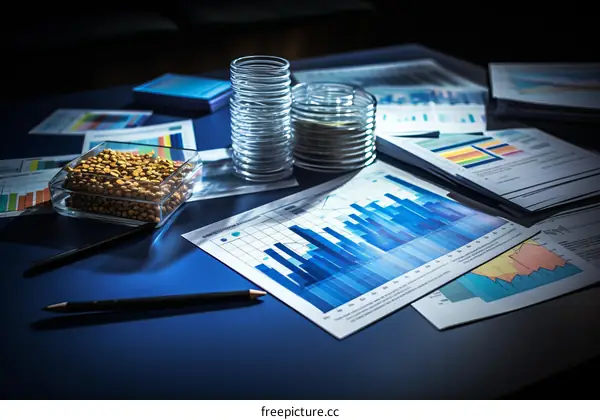 Science Lab Desk with Petri Dish, Beakers, and Research Papers