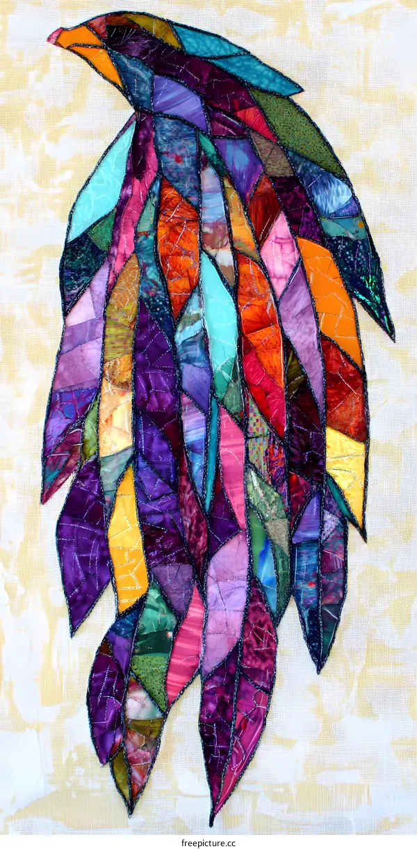 Colorful Abstract Feather Art Quilt