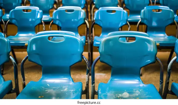 Blue Plastic Chairs in a Row