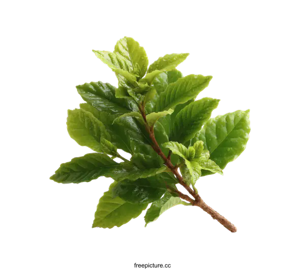 [Transparent Background PNG]Fresh Green Leaves Branch Isolated on White Background