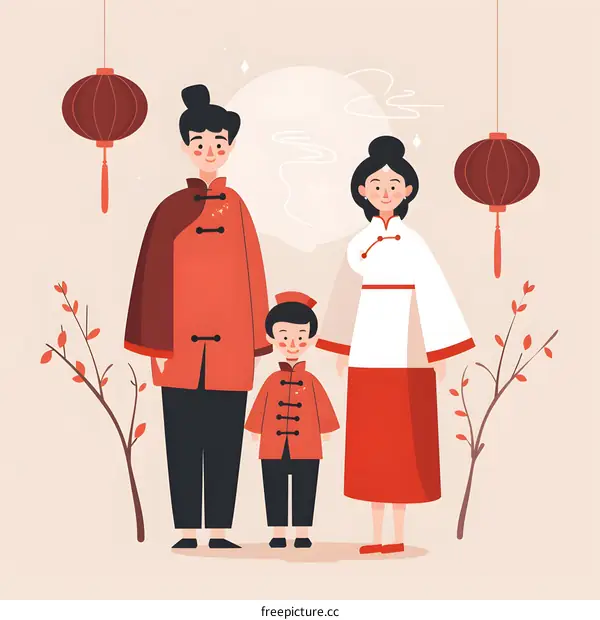 Chinese Family Celebrate Lunar New Year With Red Lanterns