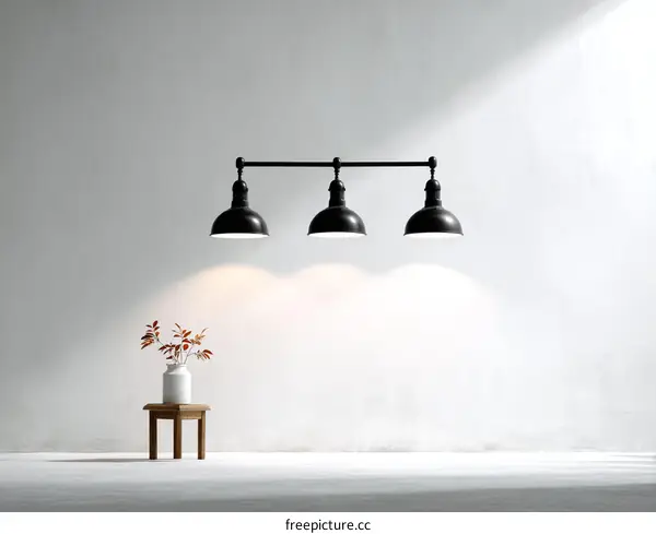 Modern Minimalist Interior Design with Black Pendant Lamps