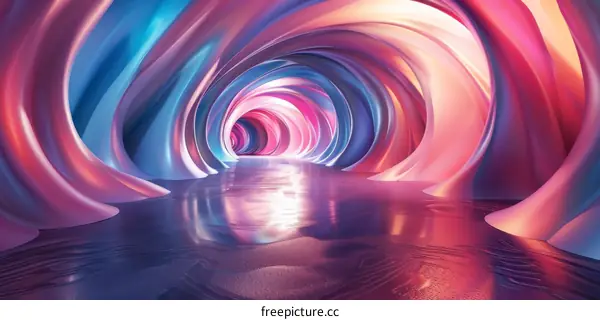 Colorful tunnel with reflective floors