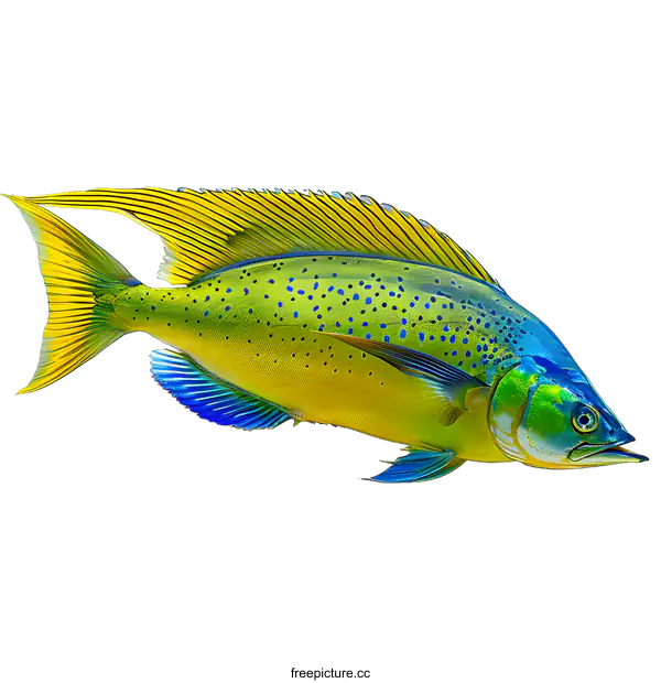 [Transparent Background PNG]A yellow fish with blue and green fins