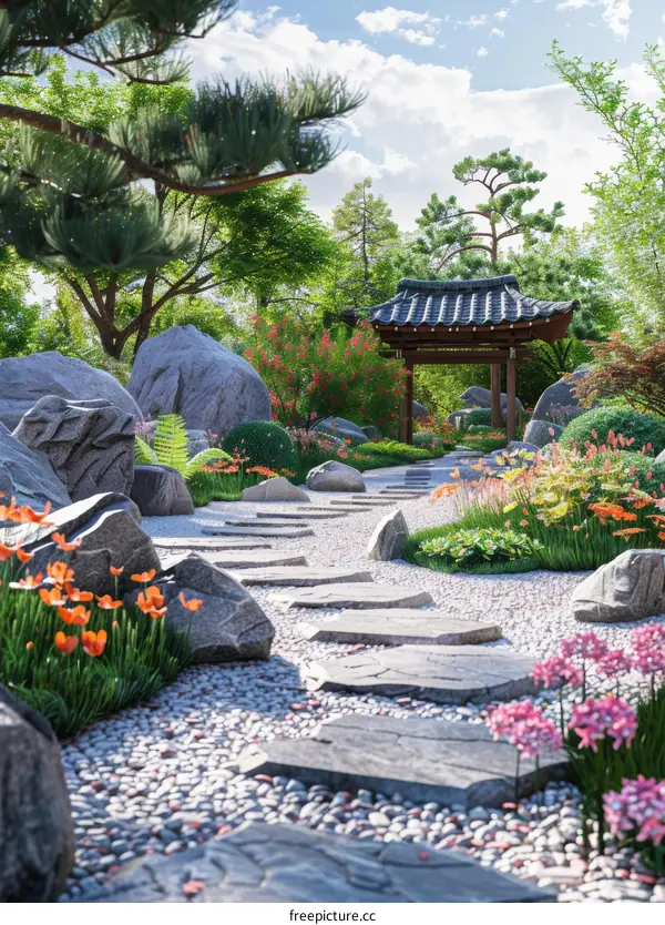 A Peaceful Zen Garden Landscape Illustration