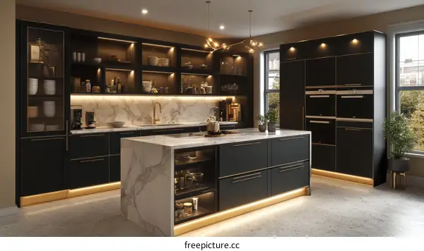 Modern Luxury Kitchen Design with Marble Island