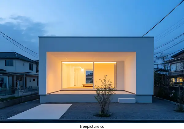 Modern Minimalist White House Exterior Design With Large Windows