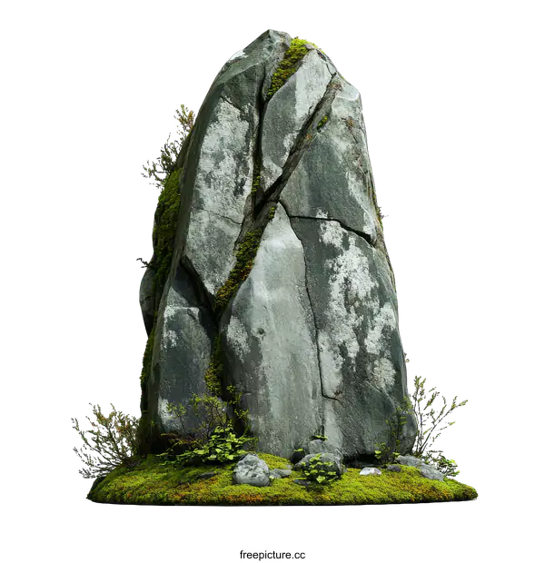 [Transparent Background PNG]Weathered Gray Rock with Mossy Base