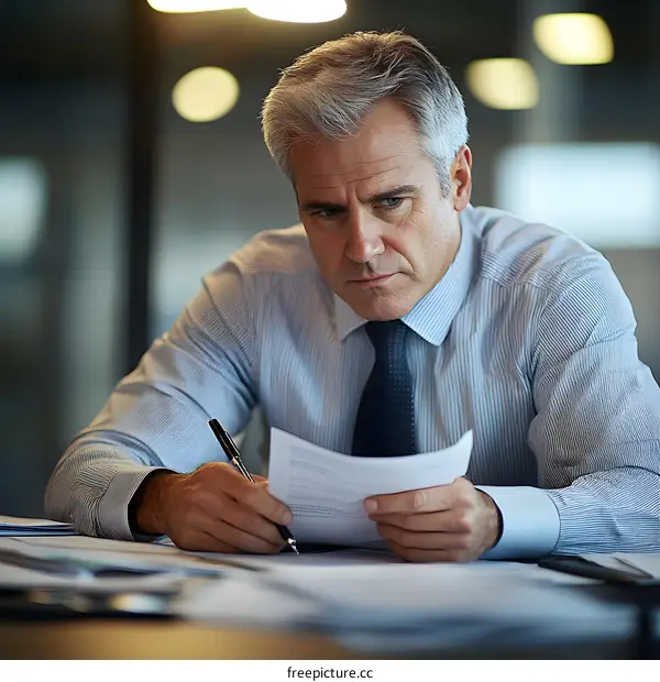 Serious Businessman Working at Desk