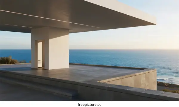 Modern Architecture Structure with Ocean View and Flat Roof