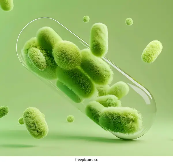 Green Pill With Fuzzy Bacteria